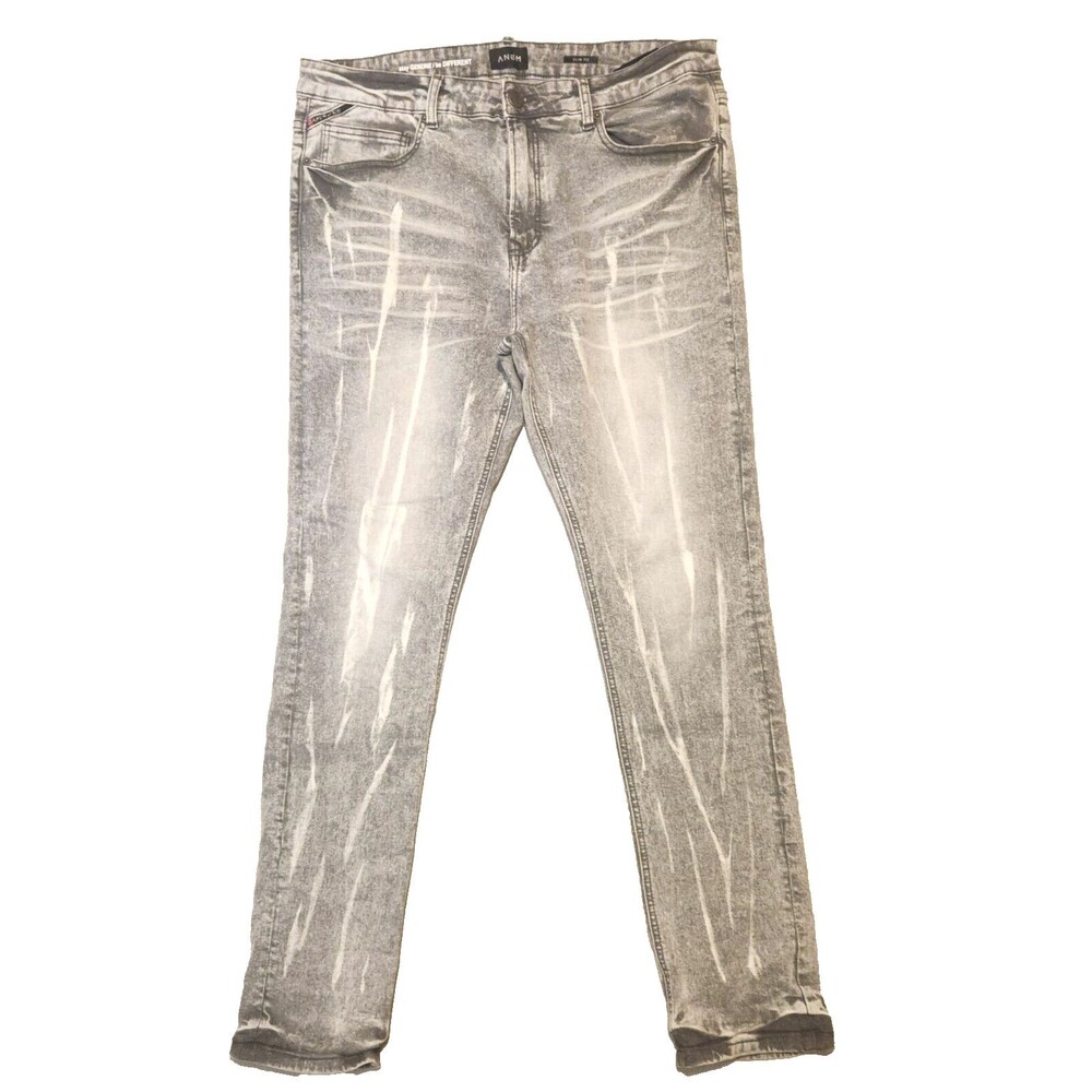 ANOM Slim Fit Jeans Men's 38 x 31 Bleach Distressed Gray Streetwear Workwear